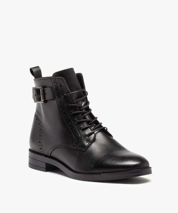 Bottines femme à lacet dessus cuir à bords perforés – Tanéo vue3 - TANEO - GEMO