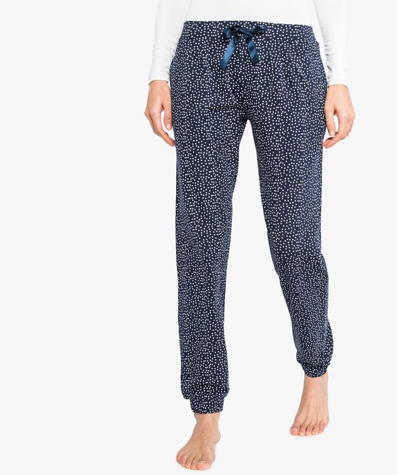 Pantalon de pyjama avec bas resserré et nœud en satin vue1 - GEMO(HOMWR FEM) - GEMO