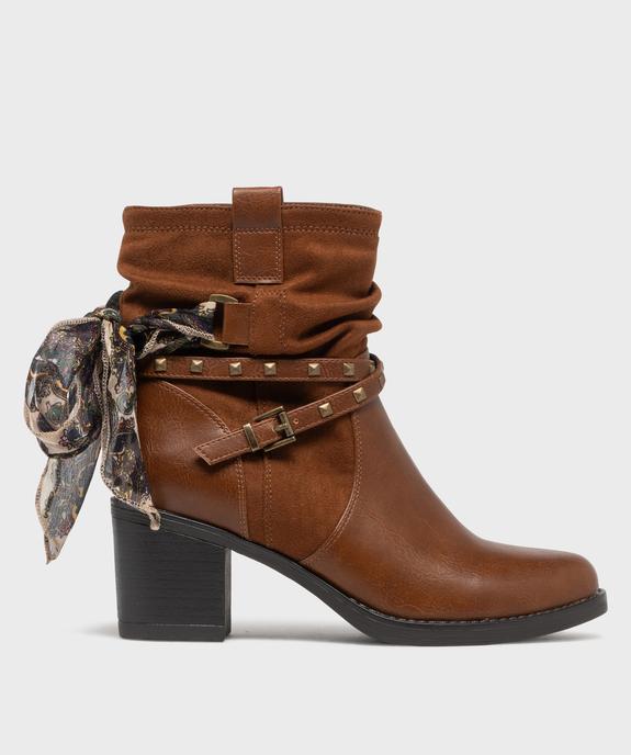 Boots à talon à col montant plissé et foulard femme vue1 - EMILIA ROSA - GEMO