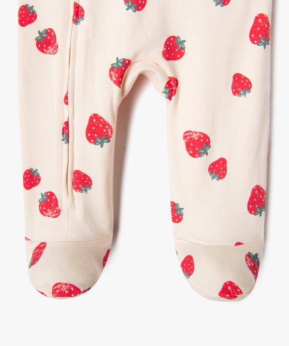 Pyjama en coton zippé devant à motifs fraises bébé fille vue3 - GEMO 4G BEBE - GEMO