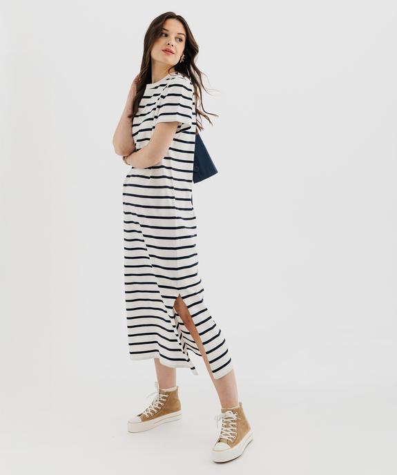 Robe tee-shirt longue à manches courtes rayée femme - LuluCastagnette vue1 - LULU CASTAGNETTE GEMO FOR GOOD - GEMO