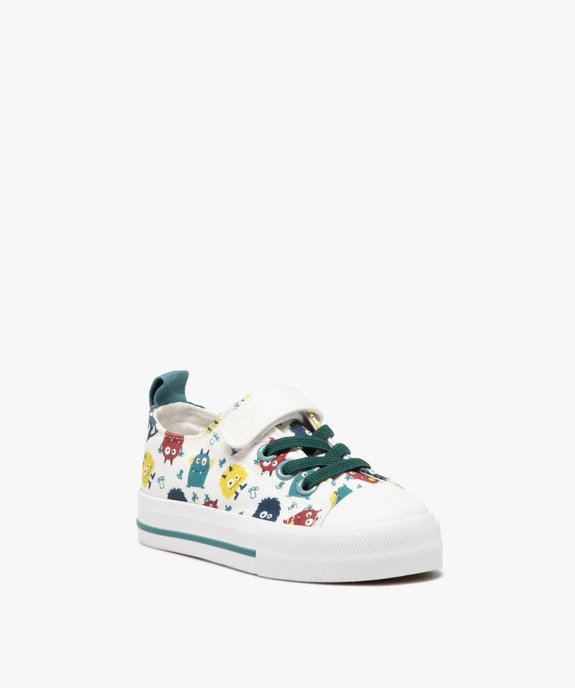 Baskets garçon en toile à motifs avec scratch et lacets élastiques vue3 - GEMO 4G GARCON - GEMO
