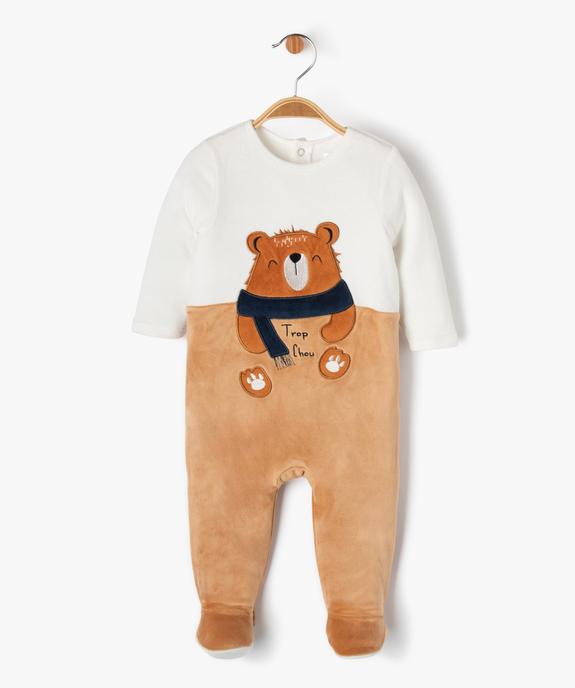 Pyjama velours à motif ouverture pont-dos bébé vue1 - GEMO(BB COUCHE) - GEMO