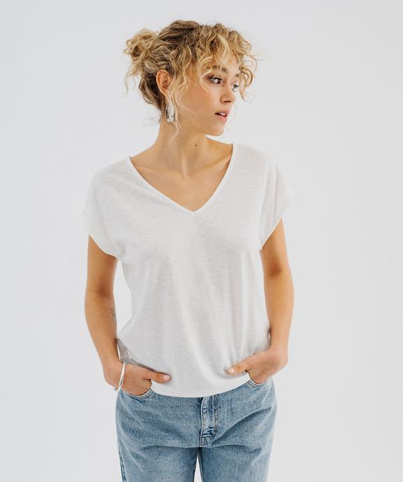 Tee-shirt manches courtes coupe loose en lin femme vue1 - GEMO 4G FEMME - GEMO