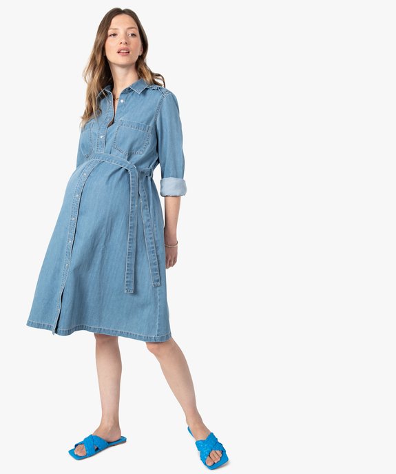 Robe de grossesse en jean à manches longues vue2 - GEMO (MATER) - GEMO