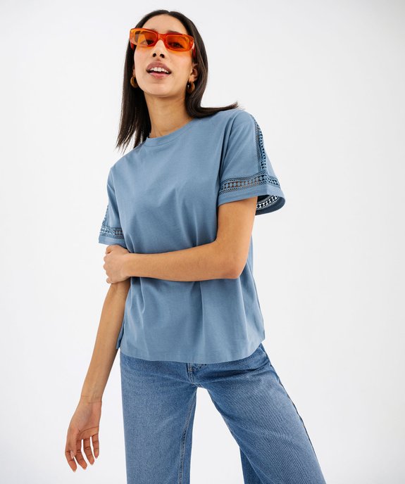 Tee-shirt manches courtes avec détails brodés femme vue2 - GEMO 4G FEMME - GEMO