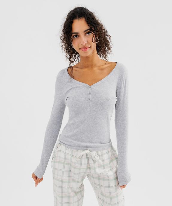 Haut de pyjama à manches longues en maille côtelée femme vue1 - GEMO 4G FEMME - GEMO