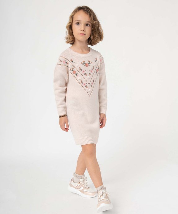 Robe pull fille en maille à manches longues avec motifs brodés vue1 - GEMO (ENFANT) - GEMO