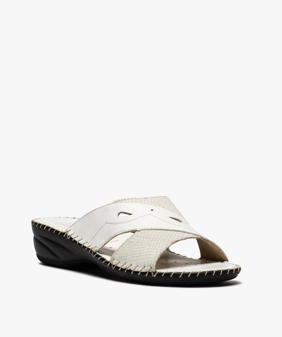 Mules femme confort en cuir à petit talon compensé vue2 - GEMO (CONFORT) - GEMO