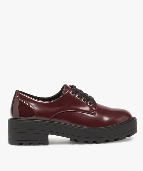Derbies femme unis et vernis à semelle plateforme crantée vue1 - GEMO (CASUAL) - GEMO