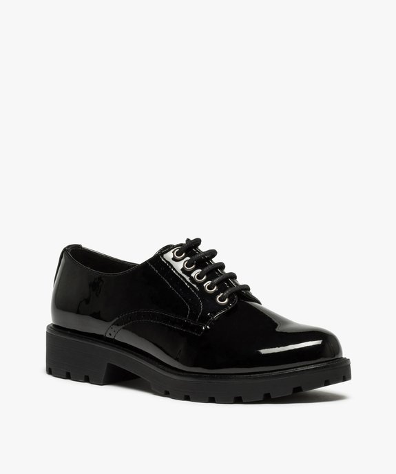 Derbies femme unis et vernis à semelle crantée vue2 - GEMO (CASUAL) - GEMO