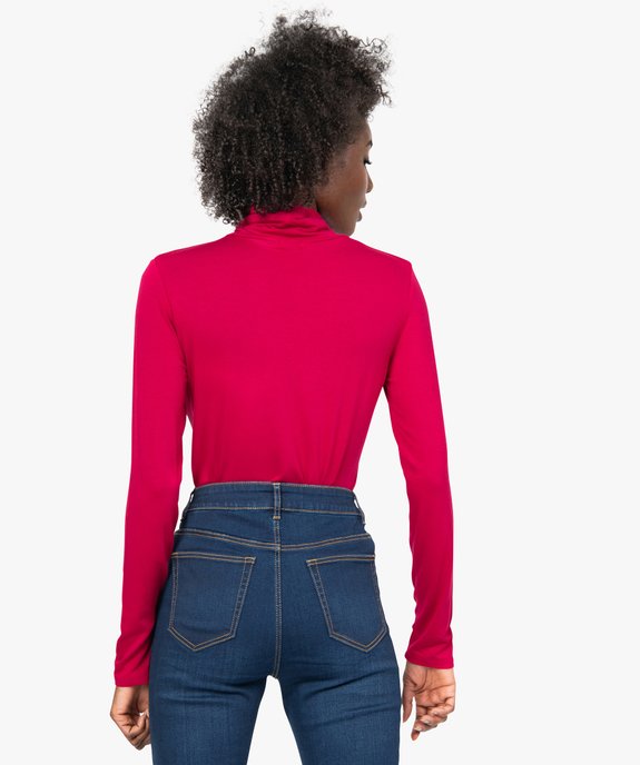 Tee-shirt femme uni avec col roulé et manches longues vue3 - GEMO 4G FEMME - GEMO
