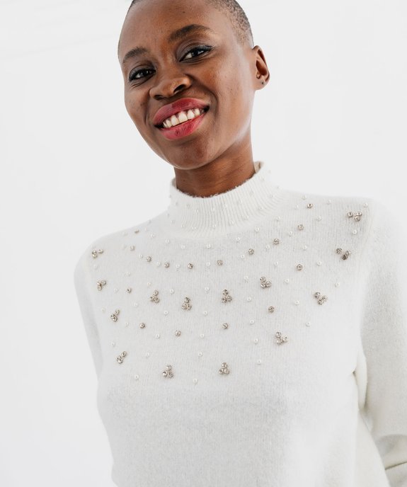 Pull en laine à strass et perles femme vue2 - GEMO(FEMME PAP) - GEMO