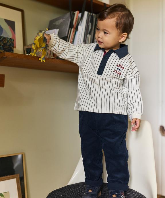 Sweat en molleton rayé look polo bébé garçon - LuluCastagnette vue4 - LULU CASTAGNETTE G4G D - GEMO