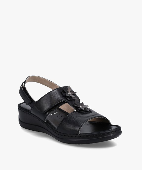 Sandales femme confort en cuir à brides scratch vue2 - GEMO (CONFORT) - GEMO