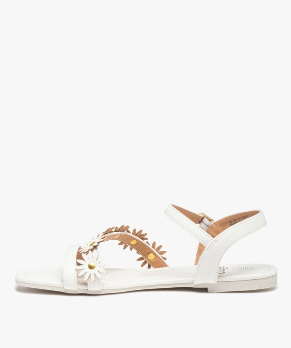Sandales femme unies à talon plat et fleurs en relief vue3 - GEMO (CASUAL) - GEMO