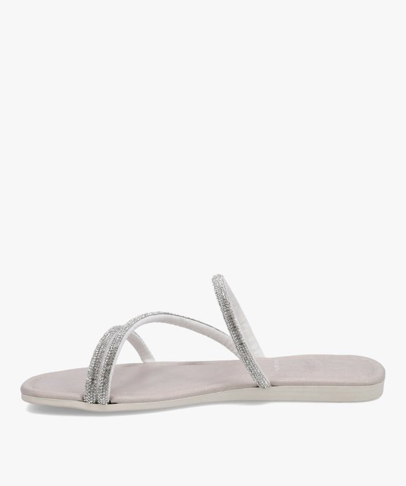 Mules femme à talon plat unies à brides strass vue3 - GEMO (CASUAL) - GEMO