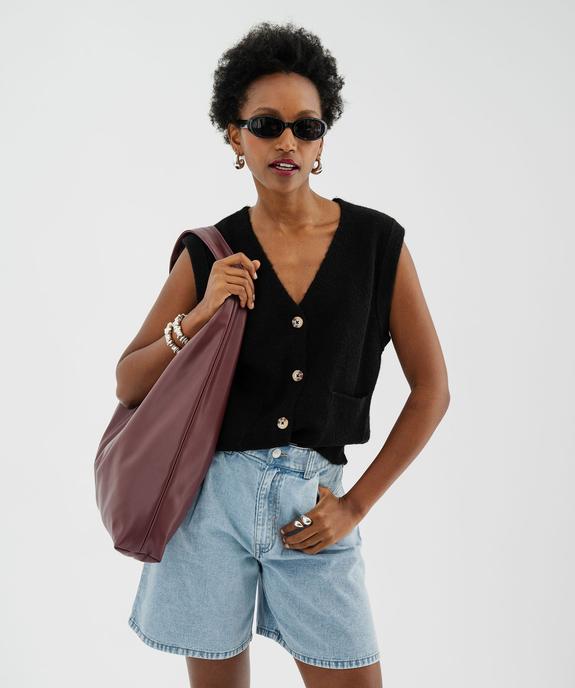 Gilet sans manches en laine à poches et gros boutons femme vue1 - GEMO(FEMME PAP) - GEMO