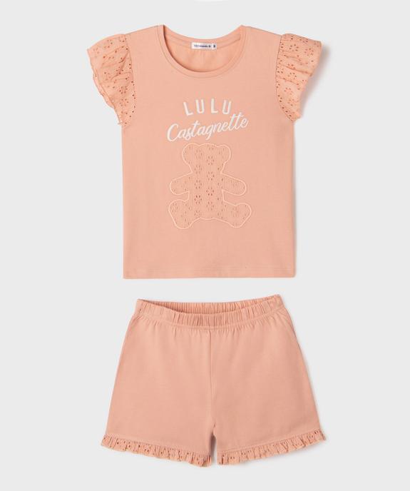 Pyjashort 2 pièces à broderie anglaise fille - LuluCastagnette vue1 - LULU CASTAGNETTE GEMO FOR GOOD - GEMO