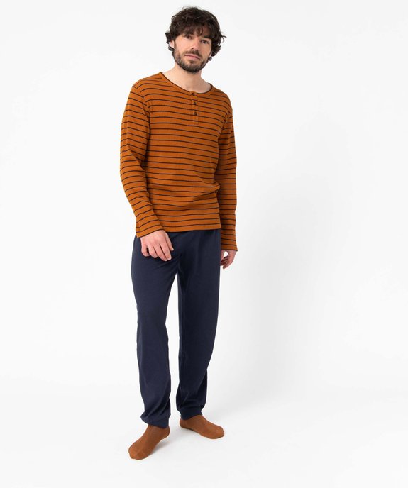 Pyjama homme avec haut tunisien rayé en nid d'abeille vue2 - GEMO(HOMWR HOM) - GEMO