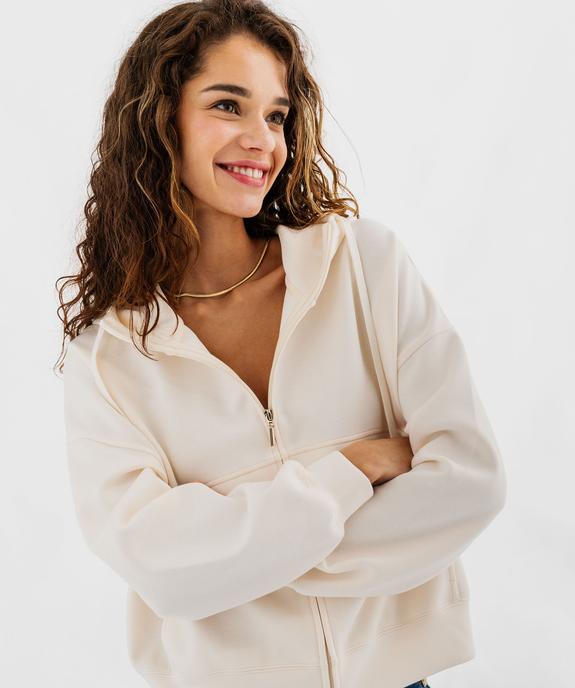 Sweat zippé à capuche coupe ample en maille stretch douce femme vue2 - GEMO(FEMME PAP) - GEMO