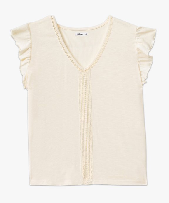 Tee-shirt manches courtes à volants et détails brodé femme vue4 - GEMO(FEMME PAP) - GEMO