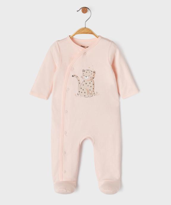 Pyjama en coton ouvert devant motif félin bébé fille vue1 - GEMO 4G BEBE - GEMO