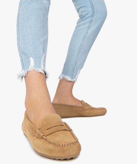 Mocassins femme en cuir uni et semelle à picots vue1 - GEMO (CASUAL) - GEMO
