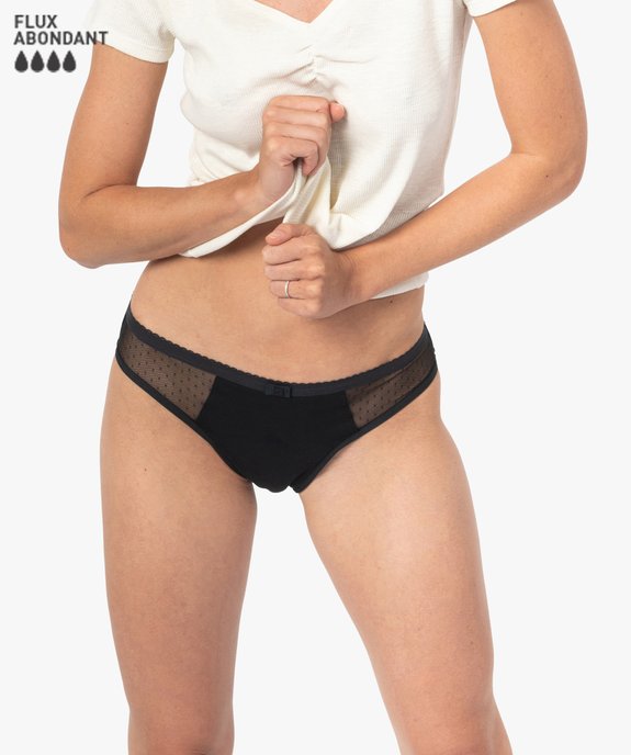 Culotte menstruelle en coton stretch et plumetis pour flux abondant - Dim Protect vue1 - DIM - GEMO