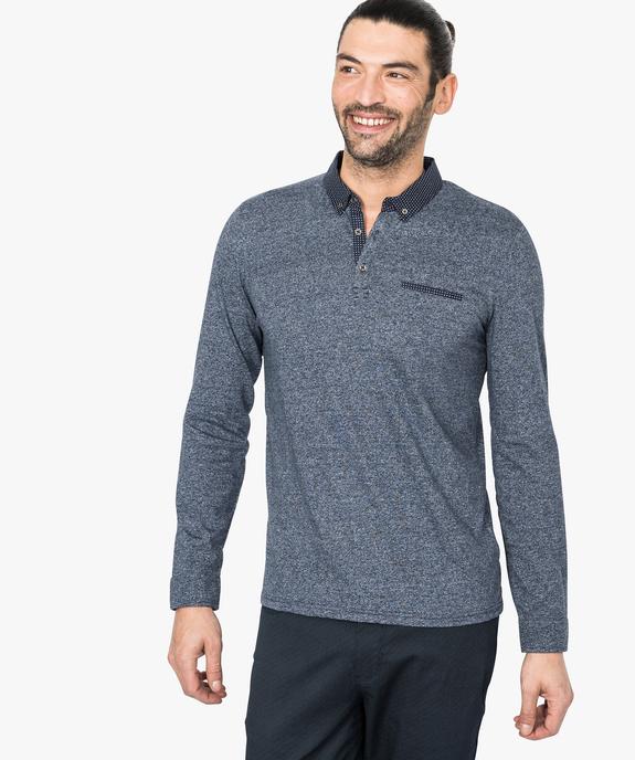Polo homme à manches longues avec col fantaisie vue1 - GEMO (HOMME) - GEMO