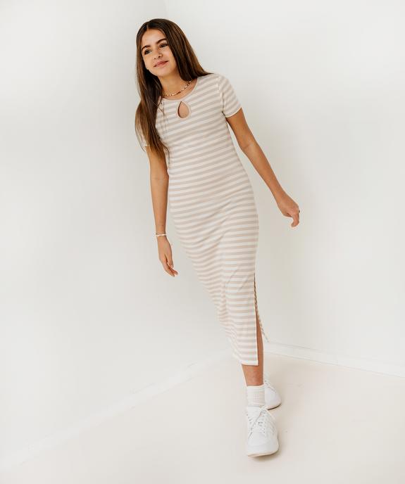 Robe tee-shirt longue en maille côtelée rayée fille vue6 - GEMO 4G FILLE - GEMO