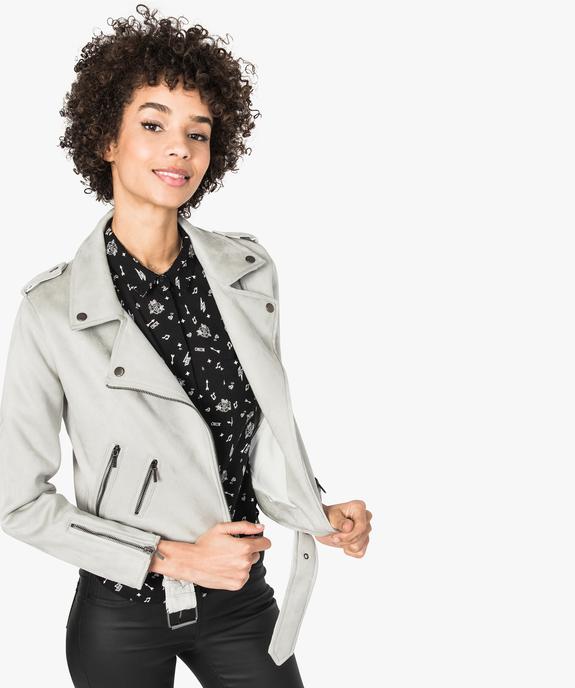 Blouson style perfecto aspect suédine vue1 - FOLLOW ME - GEMO