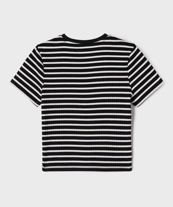 Tee-shirt manches courtes en maille côtelée à rayures fille vue3 - GEMO 4G FILLE - GEMO