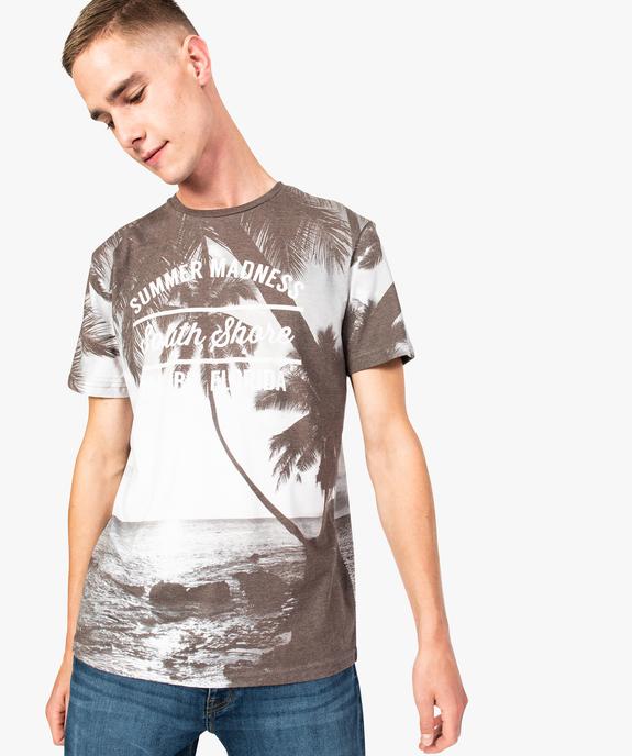 Tee-shirt à manches courtes avec imprimé plage all over vue1 - GEMO (HOMME) - GEMO