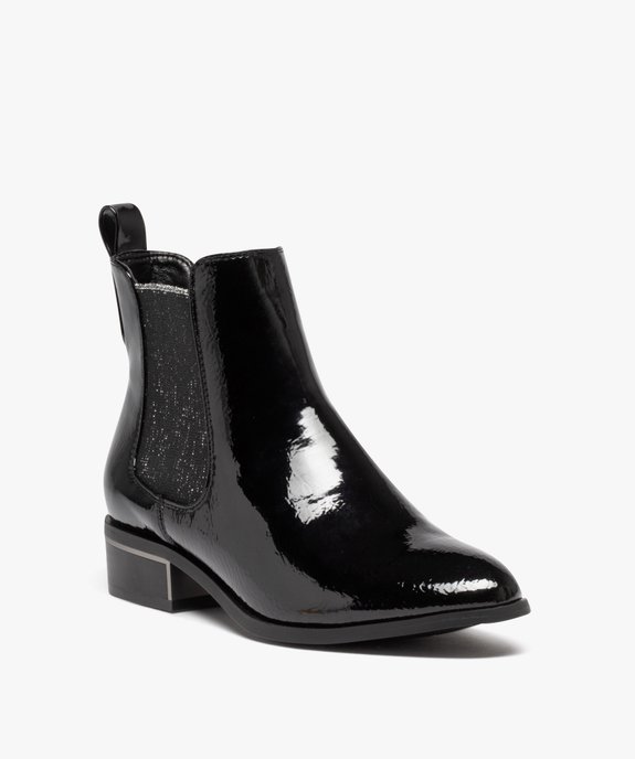 Boots femme style Chelsea dessus vernis avec élastiques paillettés vue2 - GEMO (CASUAL) - GEMO