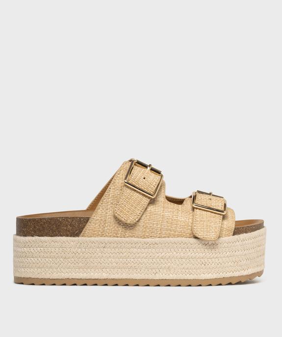 Mules plateforme 2 brides en textile effet raphia femme - 5 Miles vue1 - 5 MILES - GEMO