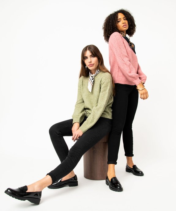 Pull en maille ajourée avec boutons décoratifs femme vue1 - GEMO 4G FEMME - GEMO