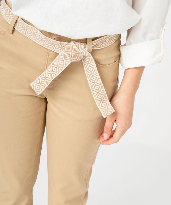 Pantacourt slim taille haute en coton stretch avec ceinture à nouer femme vue2 - GEMO 4G FEMME - GEMO