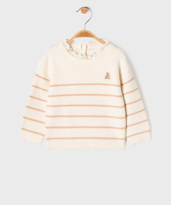 Pull rayé avec col en dentelle bébé fille - LuluCastagnette vue1 - LULU CASTAGNETTE GEMO FOR GOOD - GEMO