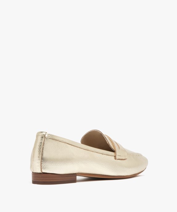 Mocassins femme dessus en cuir effet métallisé Penny Loafer - Taneo vue4 - TANEO - GEMO