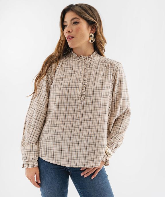 Blouse à carreaux avec finitions froncées femme vue4 - GEMO 4G FEMME - GEMO