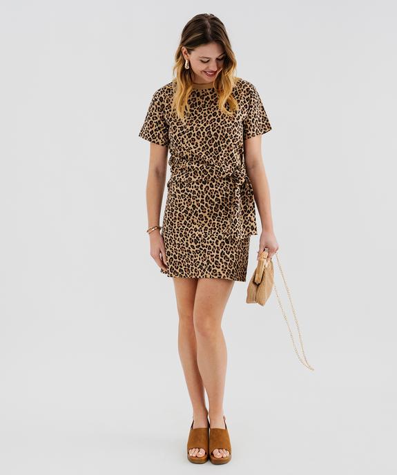 Robe tee-shirt courte à manches courtes avec effet plissé femme vue1 - GEMO 4G FEMME - GEMO