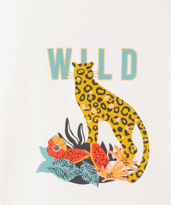 Tee-shirt fille à manches courtes imprimé panthère et paillettes vue2 - GEMO (ENFANT) - GEMO