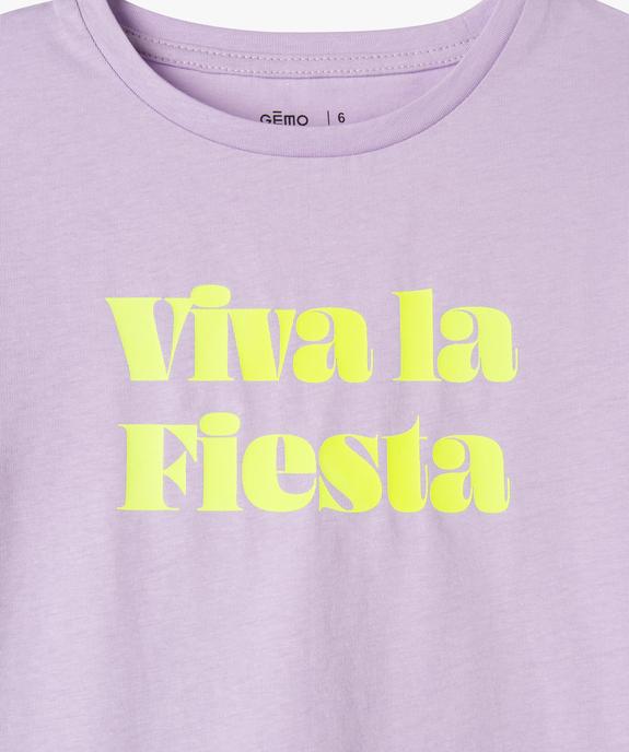Tee-shirt manches courtes coupe courte à inscription fille vue2 - GEMO (ENFANT) - GEMO