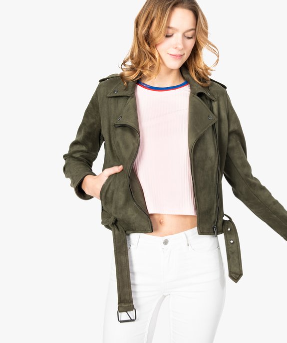 Veste femme style biker en suédine douce et souple vue1 - FOLLOW ME - GEMO
