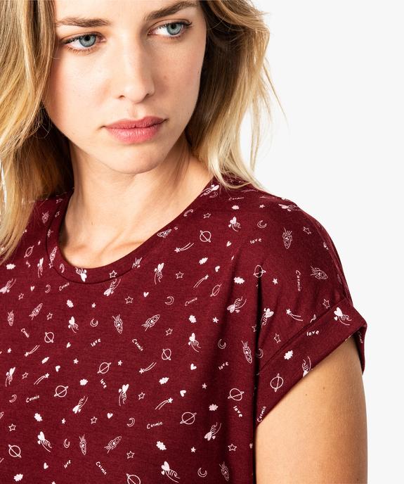 Tee-shirt femme imprimé avec manches courtes à revers vue2 - FOLLOW ME - GEMO