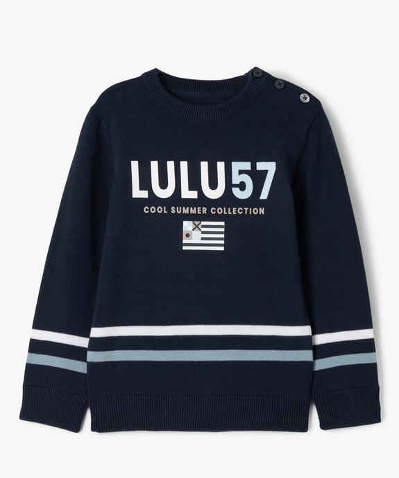 Pull en coton avec inscription et rayures garçon - LuluCastagnette vue1 - LULUCASTAGNETTE - GEMO