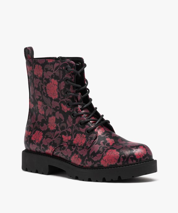 Boots femme mid-cut dessus uni verni à lacets colorés vue2 - GEMO (CASUAL) - GEMO