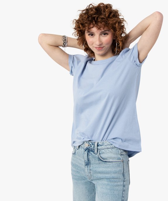 Tee-shirt femme à manches courtes avec col rond vue1 - GEMO(FEMME PAP) - GEMO