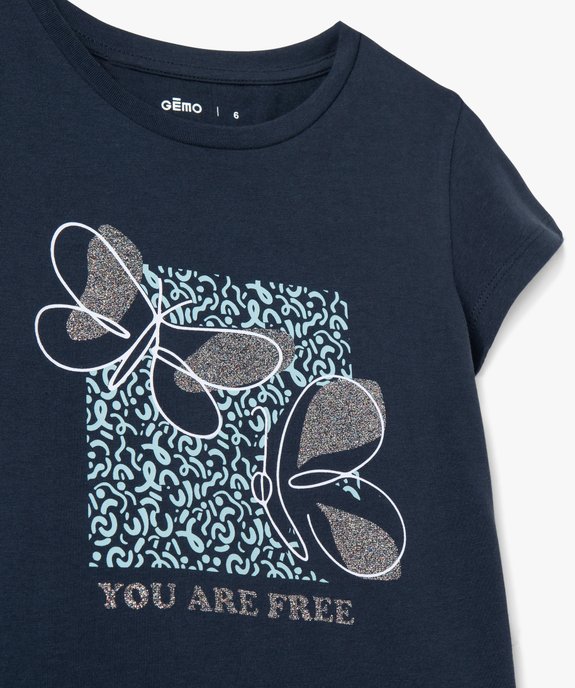 Tee-shirt fille à manches courtes à motif pailleté vue2 - GEMO (ENFANT) - GEMO